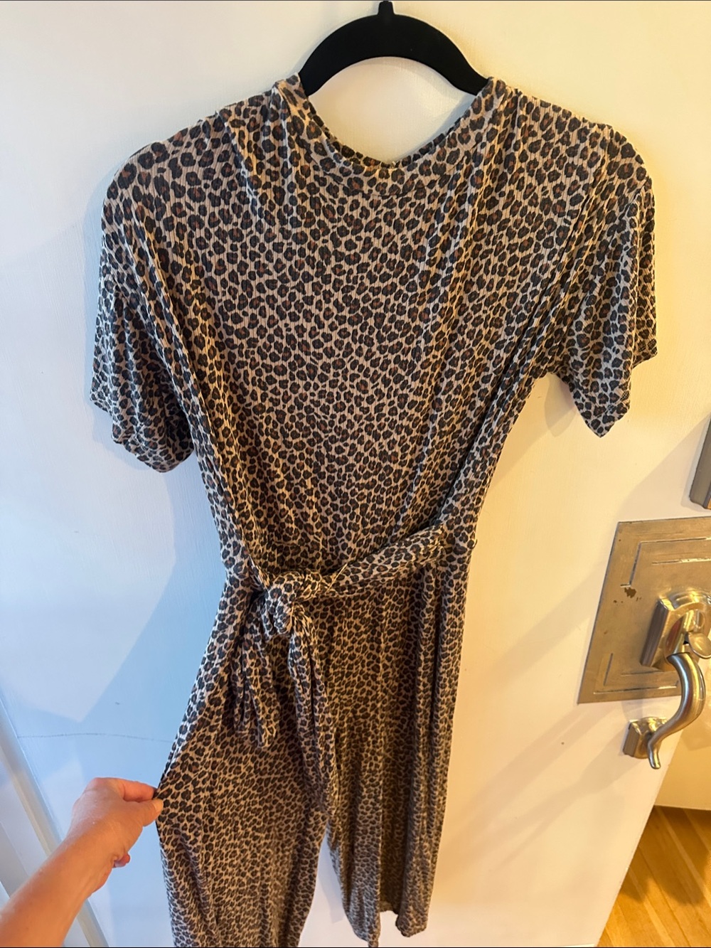 Leopard Print Tie-Waist Midi Jumpsuit - Brown/Black